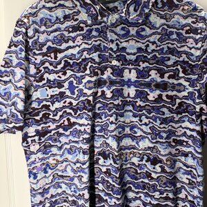 BUGATCHI Polo Shirt Abstract Casual Colorful 100% Mercerized Cotton Mens L